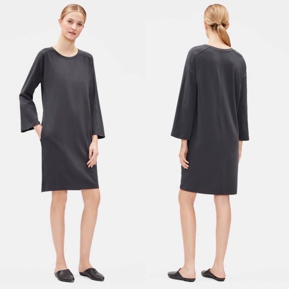 Eileen Fisher Cotton Stretch Jersey Bracelet-Sleeve Dress XL
